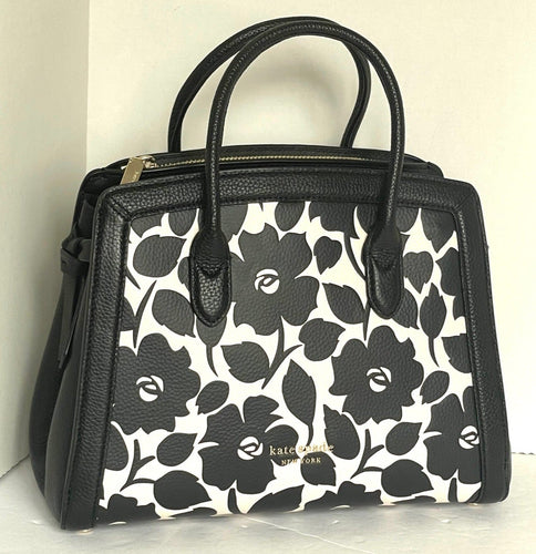 Kate Spade Knott Rosy Medium Crossbody Black Leather Floral Satchel Shoulder Bag