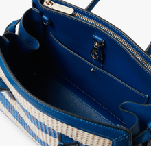 Load image into Gallery viewer, Kate Spade Knott Medium Crossbody Blue Stripe Satchel Straw Leather Shoulder Bag