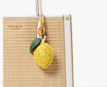 Load image into Gallery viewer, Kate Spade Lemon Drop Keychain Bag Charm Leather Beaded Crochet Yellow Rattan