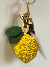 Load image into Gallery viewer, Kate Spade Lemon Drop Bag Charm Keychain Yellow Leather Crochet Beaded Rattan