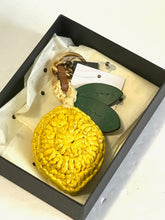 Load image into Gallery viewer, Kate Spade Lemon Drop Keychain Bag Charm Leather Beaded Crochet Yellow Rattan