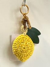 Load image into Gallery viewer, Kate Spade Lemon Drop Keychain Bag Charm Leather Beaded Crochet Yellow Rattan