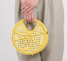 Load image into Gallery viewer, Kate Spade Lemon Drop Crossbody Yellow Leather Rattan Top-Handle Bag ORIG PKG