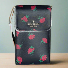 Load image into Gallery viewer, Kate Spade Madison Phone Crossbody Black Rose Toss North South Floral