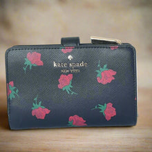 Load image into Gallery viewer, Kate Spade Madison Rose Toss Medium Compact Bifold Wallet Women Black