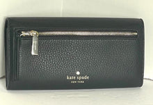 Load image into Gallery viewer, Kate Spade Marti Large Flap Wallet Black Pebbled Leather Slim Continental Clutch
