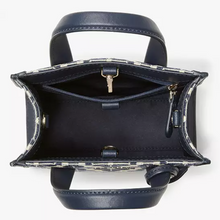 Load image into Gallery viewer, Kate_Spade_Flower_Jacquard_Manhattan_Mini_Tote_Blue_Leather_Crossbody_Bag_2
