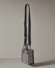 Load image into Gallery viewer, Kate_Spade_Flower_Jacquard_Manhattan_Mini_Tote_Blue_Leather_Crossbody_Bag_2