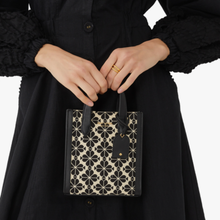 Load image into Gallery viewer, Kate_Spade_Flower_Jacquard_Manhattan_Mini_Tote_Blue_Leather_Crossbody_Bag_2
