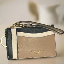 Load image into Gallery viewer, Kate Spade Morgan Card Case Wristlet Brown Black Colorblocked Keyring