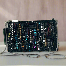 Load image into Gallery viewer, Kate Spade Nova Fringe Embellished Clutch Crossbody Black Chain Strap Rare