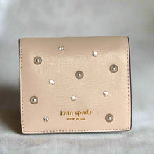 Load image into Gallery viewer, Kate Spade Purl Embellished Small Bifold Wallet Ivory Leather Pearl Snap Saffiano