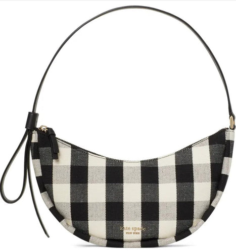 Kate Spade Shoulder Bag Womens Black Smile Small Gingham Leather Zip Bag