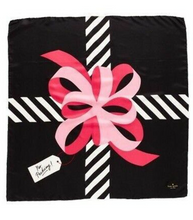 Load image into Gallery viewer, Kate Spade Silk Scarf Square Womens Black Pink Bow Gift Print 34 x 34in