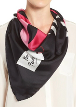 Load image into Gallery viewer, Kate Spade Silk Scarf Square Womens Black Pink Bow Gift Print 34 x 34in