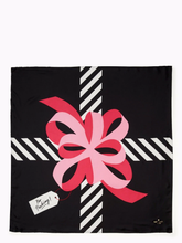 Load image into Gallery viewer, Kate Spade Silk Scarf Square Womens Black Pink Bow Gift Print 34 x 34in