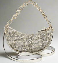 Load image into Gallery viewer, Kate Spade Smile Small Shoulder Bag Womens Silver Crossbody Tweed Metallic Leather