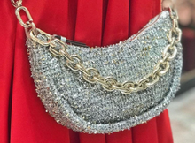 Load image into Gallery viewer, Kate Spade Smile Small Shoulder Bag Womens Silver Crossbody Tweed Metallic Leather