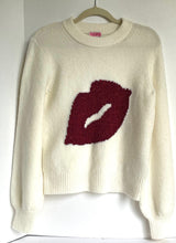 Load image into Gallery viewer, Kate Spade Sweater Womens large Off White Sparkle Kiss Red Lip Cashmere Blend