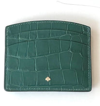 Load image into Gallery viewer, Kate Spade Wallet Womens Green Leather Spencer Card Case Croc Embossed Slim