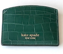 Load image into Gallery viewer, Kate Spade Wallet Womens Green Leather Spencer Card Case Croc Embossed Slim