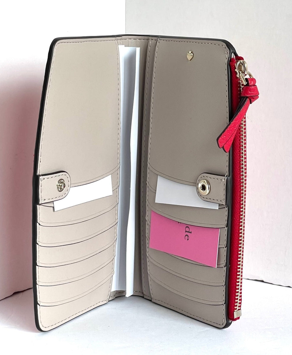 Kate Spade Knott Zip Slim Wallet Womens Red Leather Billfold