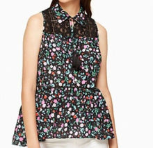 Load image into Gallery viewer, Kate Spade Womens Sleeveless Button Up Peplum Cotton Silk Lace Top, Large