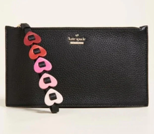 Load image into Gallery viewer, Kate Spade Wristlet Clutch Womens Small Black Leather Hearts Strap Slim Zip Ariah