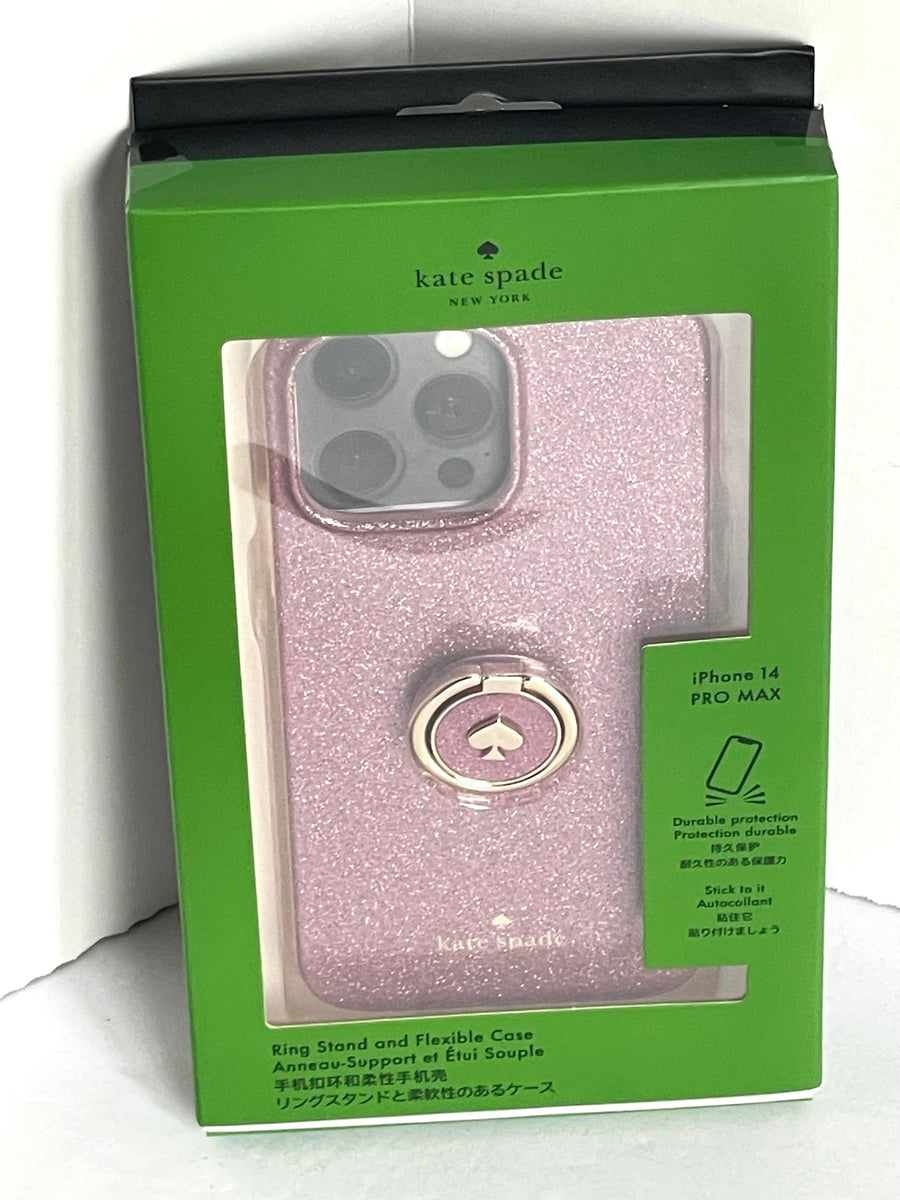 Kate Spade iPhone 14 PRO MAX Ring Stand Pink Glitter Hard Shell