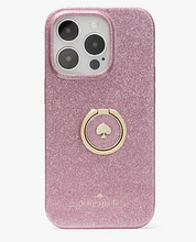 Load image into Gallery viewer, Kate Spade iPhone 14 PRO Ring Stand Pink Glitter Hard Shell Case Kickstand