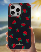 Load image into Gallery viewer, Kate Spade iPhone 14 PRO & MAX Case Ditsy Rose Toss Black Hard Shell Floral