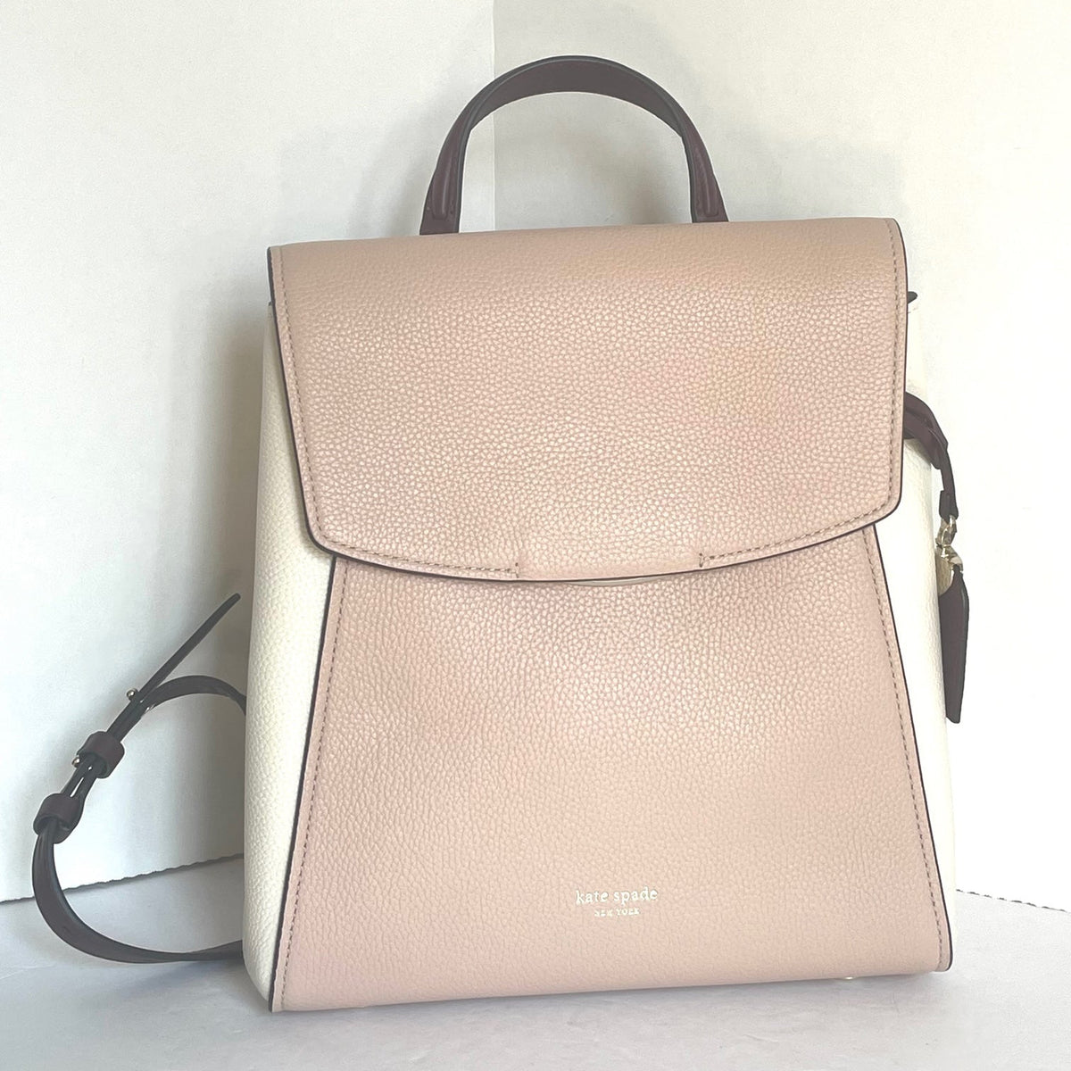 Kate Spade Grace Medium Backpack Leather Beige Colorblock Womens Flap – Luxe Fashion Finds