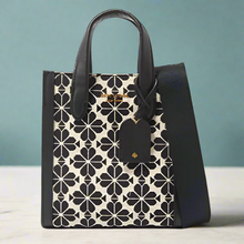 Load image into Gallery viewer, Kate Spade Flower Jacquard Manhattan Mini Tote Blue Leather Crossbody Bag