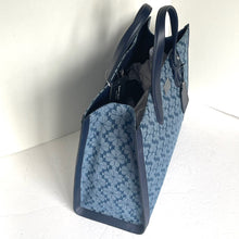 Load image into Gallery viewer, Kate Spade Large Manhattan Tote Bag Blue Flower Jacquard Denim Shoulder Strap