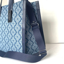 Load image into Gallery viewer, Kate Spade Large Manhattan Tote Bag Blue Flower Jacquard Denim Shoulder Strap