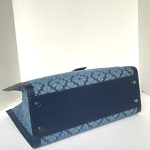 Load image into Gallery viewer, Kate Spade Large Manhattan Tote Bag Blue Flower Jacquard Denim Shoulder Strap