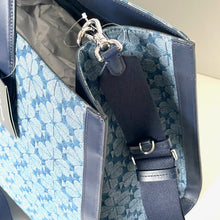 Load image into Gallery viewer, Kate Spade Large Manhattan Tote Bag Blue Flower Jacquard Denim Shoulder Strap