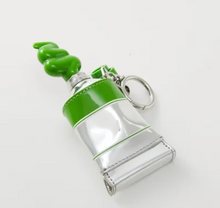 Load image into Gallery viewer, Kate Spade Squeeze Paint Tube Bag Charm Key Fob Key Chain Artist Green Silver