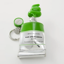 Load image into Gallery viewer, Kate Spade Squeeze Paint Tube Bag Charm Key Fob Key Chain Artist Green Silver