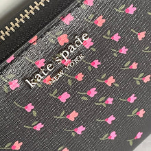 Load image into Gallery viewer, Kate Spade Sylvia Pink Floral Slim Wallet Womens Black Saffiano Zip Around