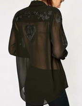 Load image into Gallery viewer, Kooples Shirt Womens Extra Small Black Button Up Floral Embroidered Long Sleeve