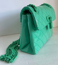 Load image into Gallery viewer, Kurt Geiger Mini Brixton Crossbody Bag Blue Patent Leather Lock Shoulder Glossy