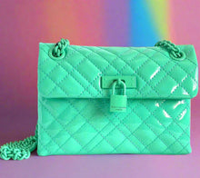 Load image into Gallery viewer, Kurt Geiger Mini Brixton Crossbody Blue Patent Leather Lock Shoulder Bag