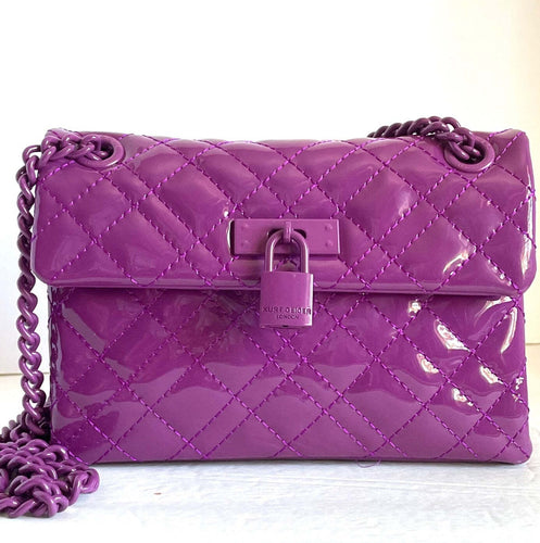 Kurt Geiger Mini Brixton Crossbody Womens Purple Drench Leather Lock Patent Bag