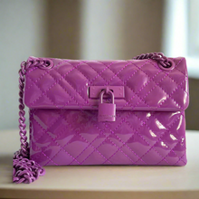 Load image into Gallery viewer, Kurt_Geiger_Mini_Brixton_Patent_Leather_Crossbody_Purple_Drench_Lock_Bag