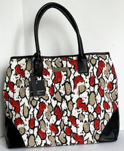 Load image into Gallery viewer, Laura Dimaggio Red Foral Print Canvas Leather Large Beige Tote Shoulder Bag