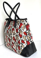 Load image into Gallery viewer, Laura Dimaggio Red Foral Print Canvas Leather Large Beige Tote Shoulder Bag