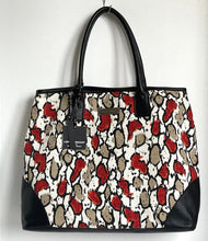 Load image into Gallery viewer, Laura Dimaggio Red Foral Print Canvas Leather Large Beige Tote Shoulder Bag