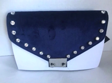 Load image into Gallery viewer, Loeffler Randall Clutch Crossbody Womens Purple Foldover Lock Velvet Rhinestone
