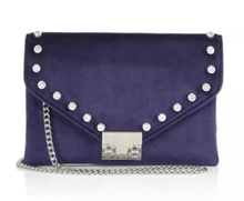 Load image into Gallery viewer, Loeffler Randall Clutch Crossbody Womens Purple Foldover Lock Velvet Rhinestone